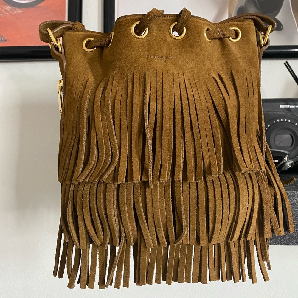 Tan suede YSL fringe Bo Seau bag